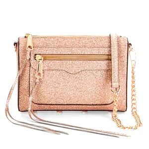 REBECCA MINKOFF ROSE GOLD GLITTER CHAIN LINK STRAP PURSE